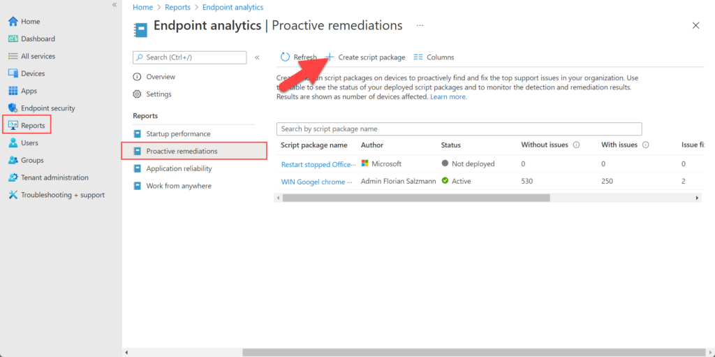 Creating a Proactive Remediation script package in Intune